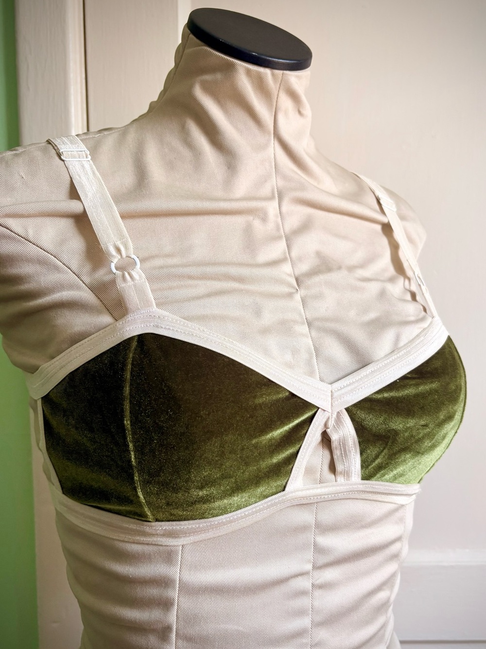 Olive Velvet Bralette with Adjustable Cream Straps